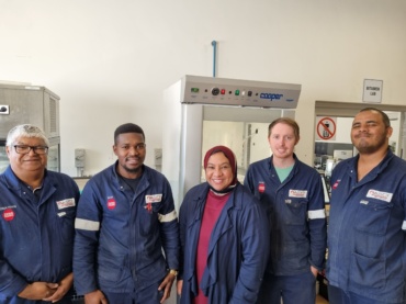 Cenlab team members involved in the Sanas accreditation ‘extension of scope’ in Cape Town (L-R): Jonathan September, Siya Sidinile, Firyaal Moos, David de Wet and Craig Cupido.